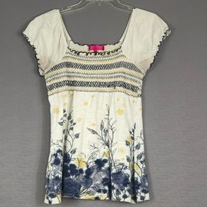 Floral Peasant T-Shirt Top SZ XL